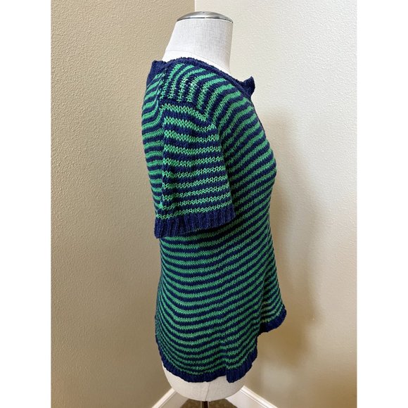 J CREW women's sweater striped blue green short sleeve knit button size SMALL - Picture 2 of 4